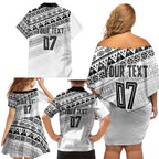 Fiji Rugby Custom Kaiviti Masi Family Matching Off Shoulder Short Dress and Hawaiian Shirt Black - Aussie Hoodie