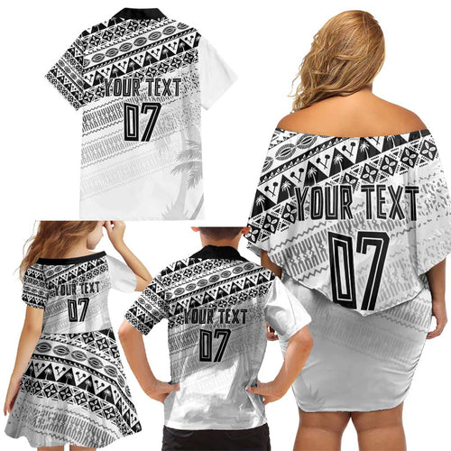 Fiji Rugby Custom Kaiviti Masi Family Matching Off Shoulder Short Dress and Hawaiian Shirt Black - Aussie Hoodie