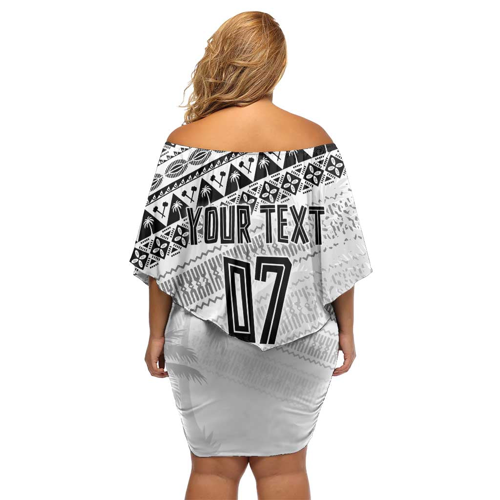 Fiji Rugby Custom Kaiviti Masi Family Matching Off Shoulder Short Dress and Hawaiian Shirt Black - Aussie Hoodie
