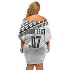 Fiji Rugby Custom Kaiviti Masi Family Matching Off Shoulder Short Dress and Hawaiian Shirt Black - Aussie Hoodie