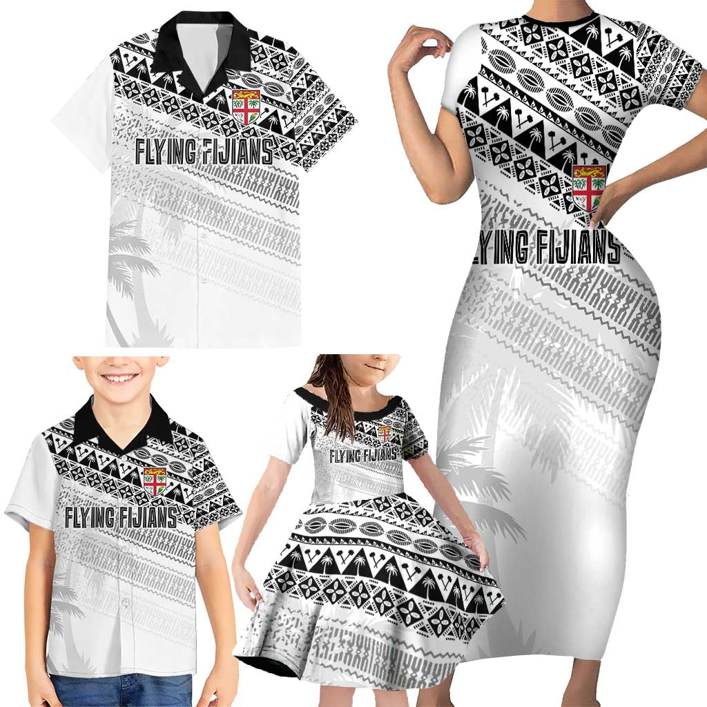 Fiji Rugby Custom Kaiviti Masi Family Matching Short Sleeve Bodycon Dress and Hawaiian Shirt Black - Aussie Hoodie