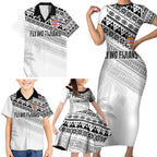 Fiji Rugby Custom Kaiviti Masi Family Matching Short Sleeve Bodycon Dress and Hawaiian Shirt Black - Aussie Hoodie