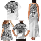 Fiji Rugby Custom Kaiviti Masi Family Matching Tank Maxi Dress and Hawaiian Shirt Black - Aussie Hoodie