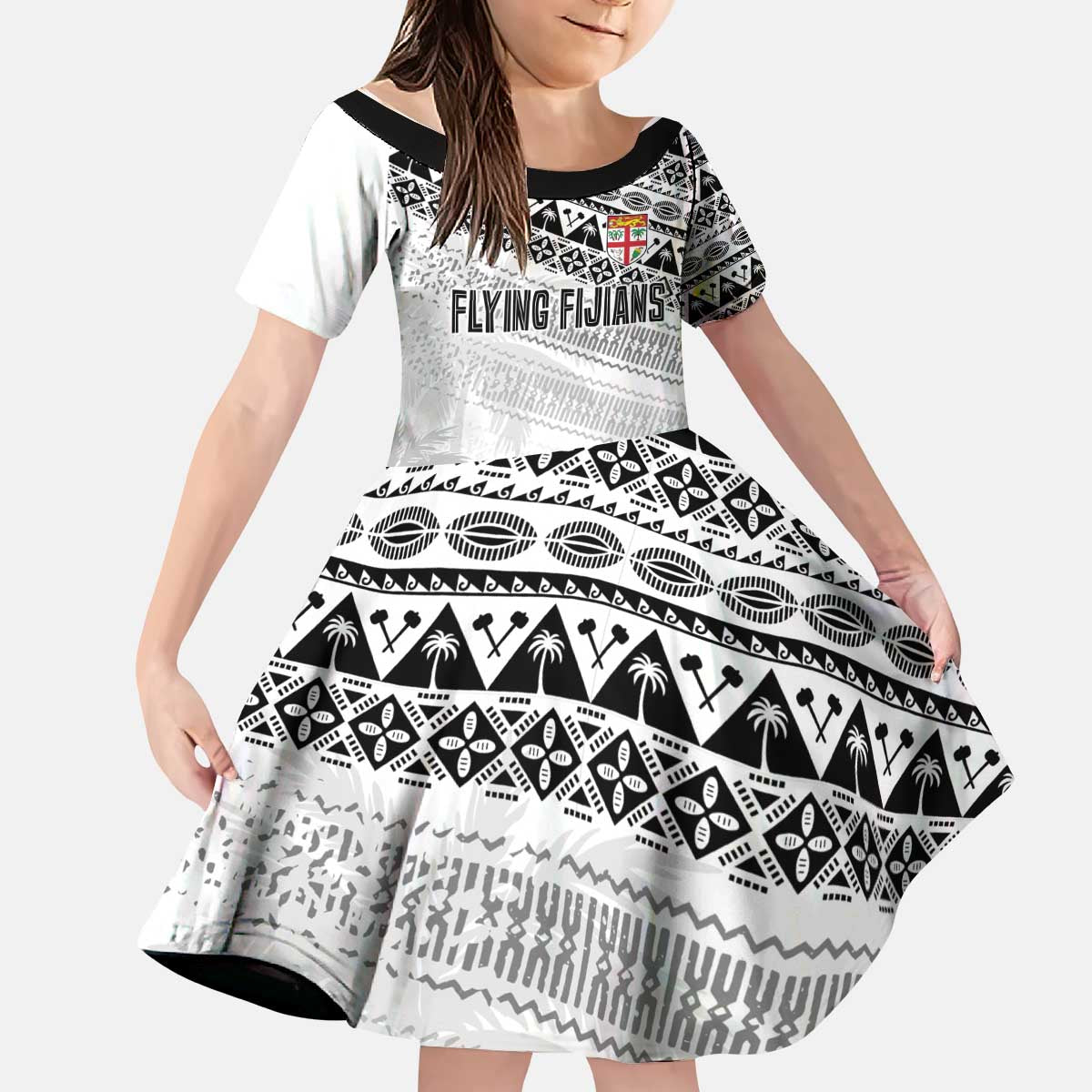 Fiji Rugby Custom Kaiviti Masi Kid Short Sleeve Dress Black - Aussie Hoodie