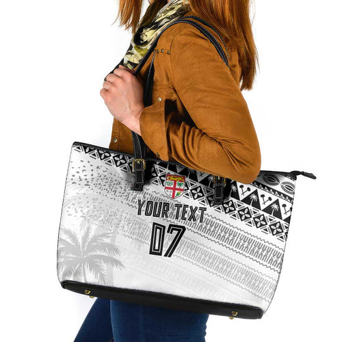 Fiji Rugby Custom Kaiviti Masi Leather Tote Bag Black - Aussie Hoodie