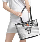 Fiji Rugby Custom Kaiviti Masi Leather Tote Bag Black - Aussie Hoodie