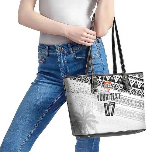 Fiji Rugby Custom Kaiviti Masi Leather Tote Bag Black - Aussie Hoodie