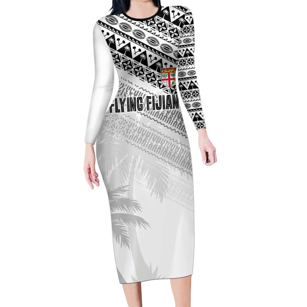 Fiji Rugby Custom Kaiviti Masi Long Sleeve Bodycon Dress Black - Aussie Hoodie