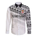 Fiji Rugby Custom Kaiviti Masi Long Sleeve Button Shirt Black - Aussie Hoodie