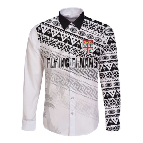 Fiji Rugby Custom Kaiviti Masi Long Sleeve Button Shirt Black - Aussie Hoodie