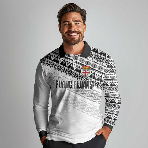 Fiji Rugby Custom Kaiviti Masi Long Sleeve Polo Shirt Black - Aussie Hoodie
