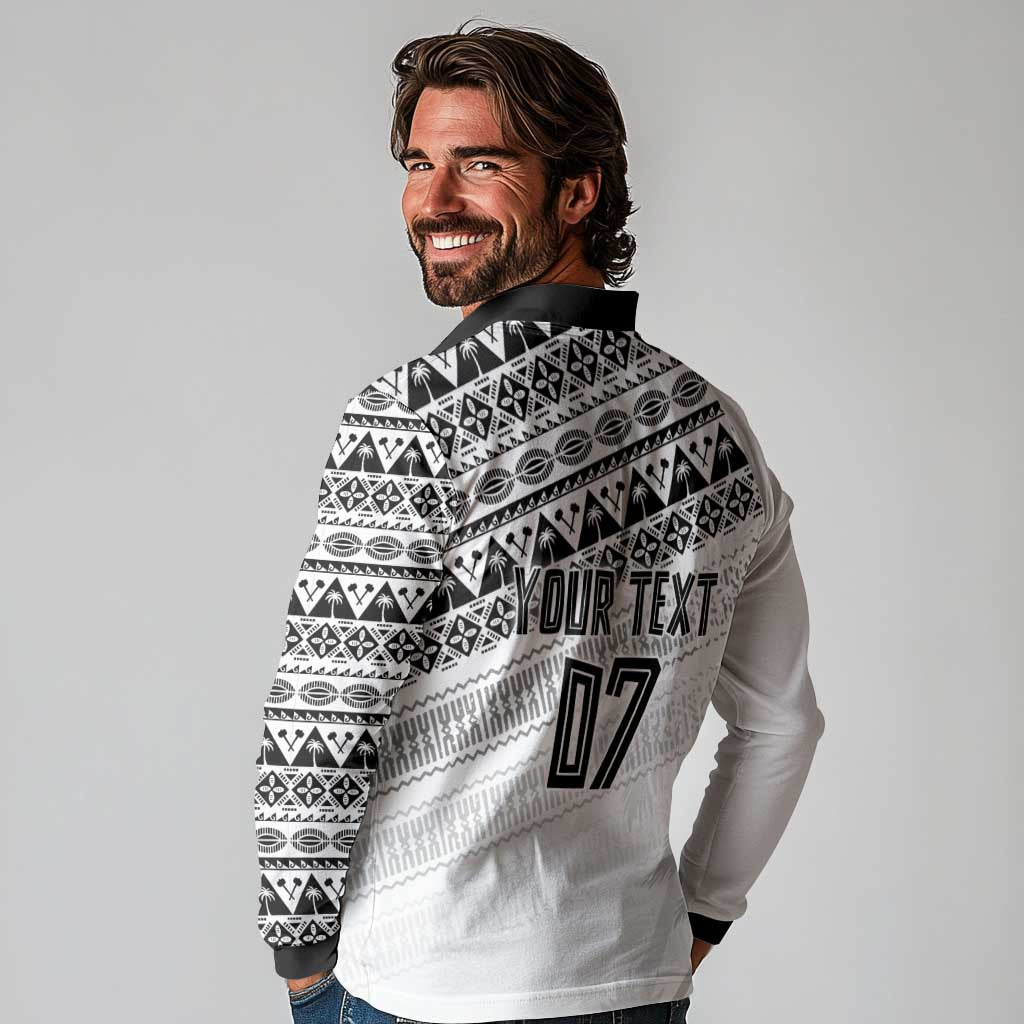 Fiji Rugby Custom Kaiviti Masi Long Sleeve Polo Shirt Black - Aussie Hoodie