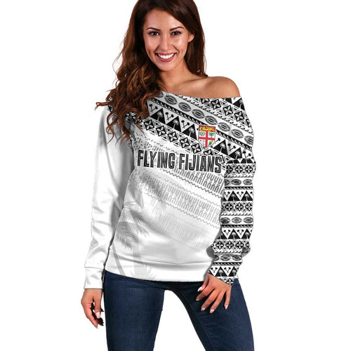 Fiji Rugby Custom Kaiviti Masi Off Shoulder Sweater Black - Aussie Hoodie