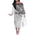 Fiji Rugby Custom Kaiviti Masi Off The Shoulder Long Sleeve Dress Black - Aussie Hoodie