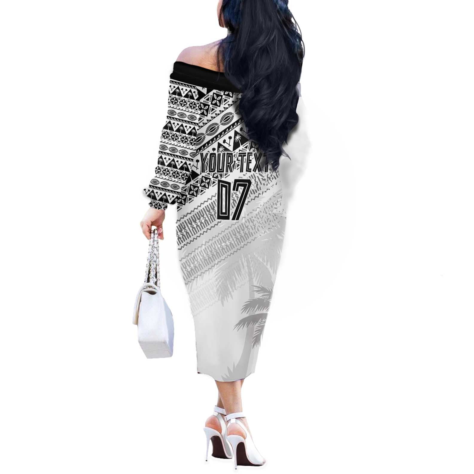 Fiji Rugby Custom Kaiviti Masi Off The Shoulder Long Sleeve Dress Black - Aussie Hoodie