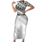 Fiji Rugby Custom Kaiviti Masi Short Sleeve Bodycon Dress Black - Aussie Hoodie