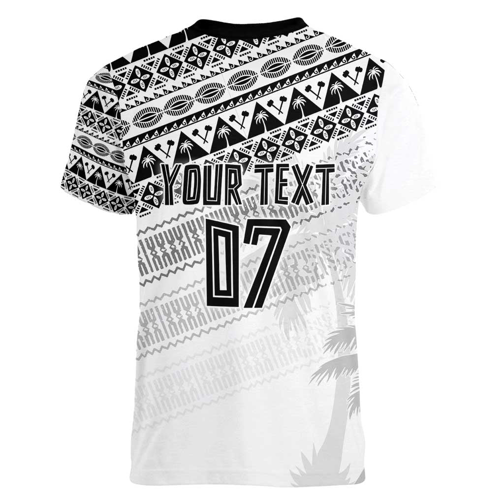 Fiji Rugby Custom Kaiviti Masi Women V-Neck T-Shirt Black - Aussie Hoodie