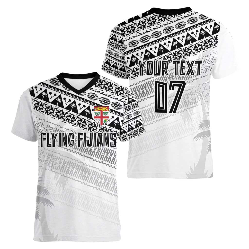 Fiji Rugby Custom Kaiviti Masi Women V-Neck T-Shirt Black - Aussie Hoodie