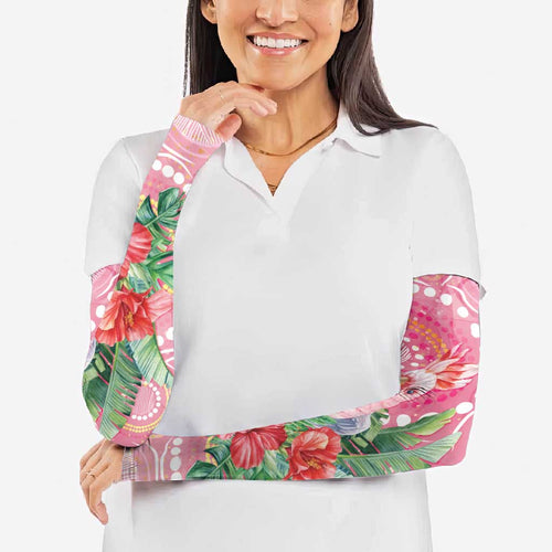 Breast Cancer Pink Cockatoo Arm Sleeves Indigenous Australia Watercolor Glaze - Aussie Hoodie