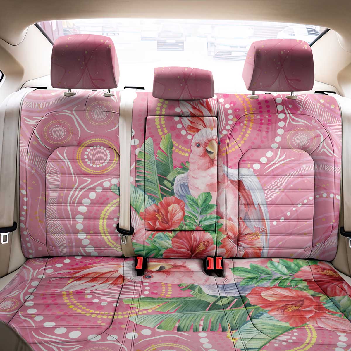 Breast Cancer Pink Cockatoo Back Car Seat Cover Indigenous Australia Watercolor Glaze - Aussie Hoodie