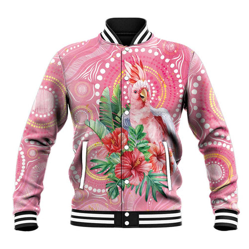 Breast Cancer Pink Cockatoo Baseball Jacket Indigenous Australia Watercolor Glaze - Aussie Hoodie