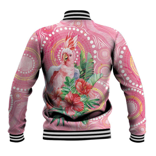 Breast Cancer Pink Cockatoo Baseball Jacket Indigenous Australia Watercolor Glaze - Aussie Hoodie