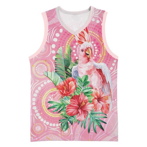 Breast Cancer Pink Cockatoo Basketball Jersey Indigenous Australia Watercolor Glaze - Aussie Hoodie