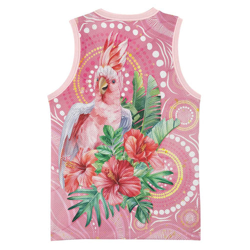 Breast Cancer Pink Cockatoo Basketball Jersey Indigenous Australia Watercolor Glaze - Aussie Hoodie