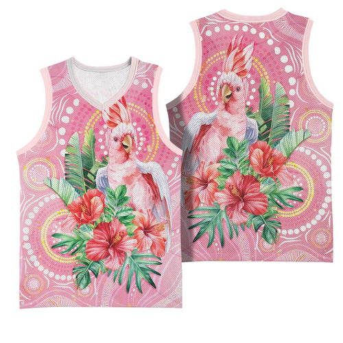 Breast Cancer Pink Cockatoo Basketball Jersey Indigenous Australia Watercolor Glaze - Aussie Hoodie