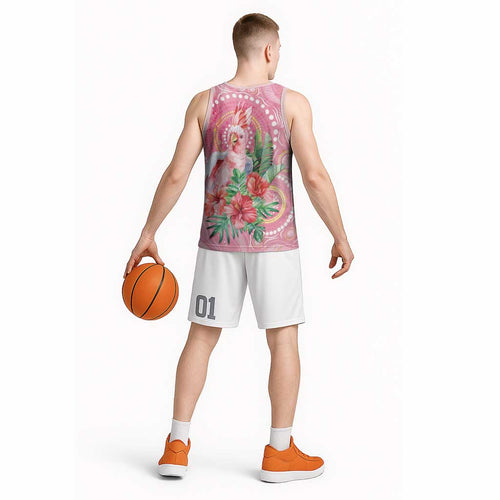 Breast Cancer Pink Cockatoo Basketball Jersey Indigenous Australia Watercolor Glaze - Aussie Hoodie