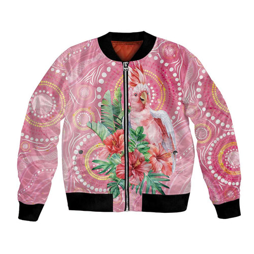 Breast Cancer Pink Cockatoo Bomber Jacket Indigenous Australia Watercolor Glaze - Aussie Hoodie