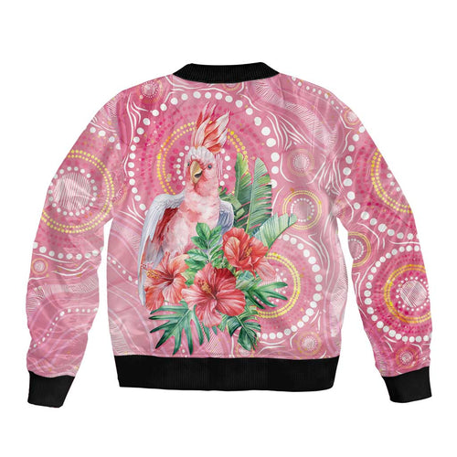 Breast Cancer Pink Cockatoo Bomber Jacket Indigenous Australia Watercolor Glaze - Aussie Hoodie