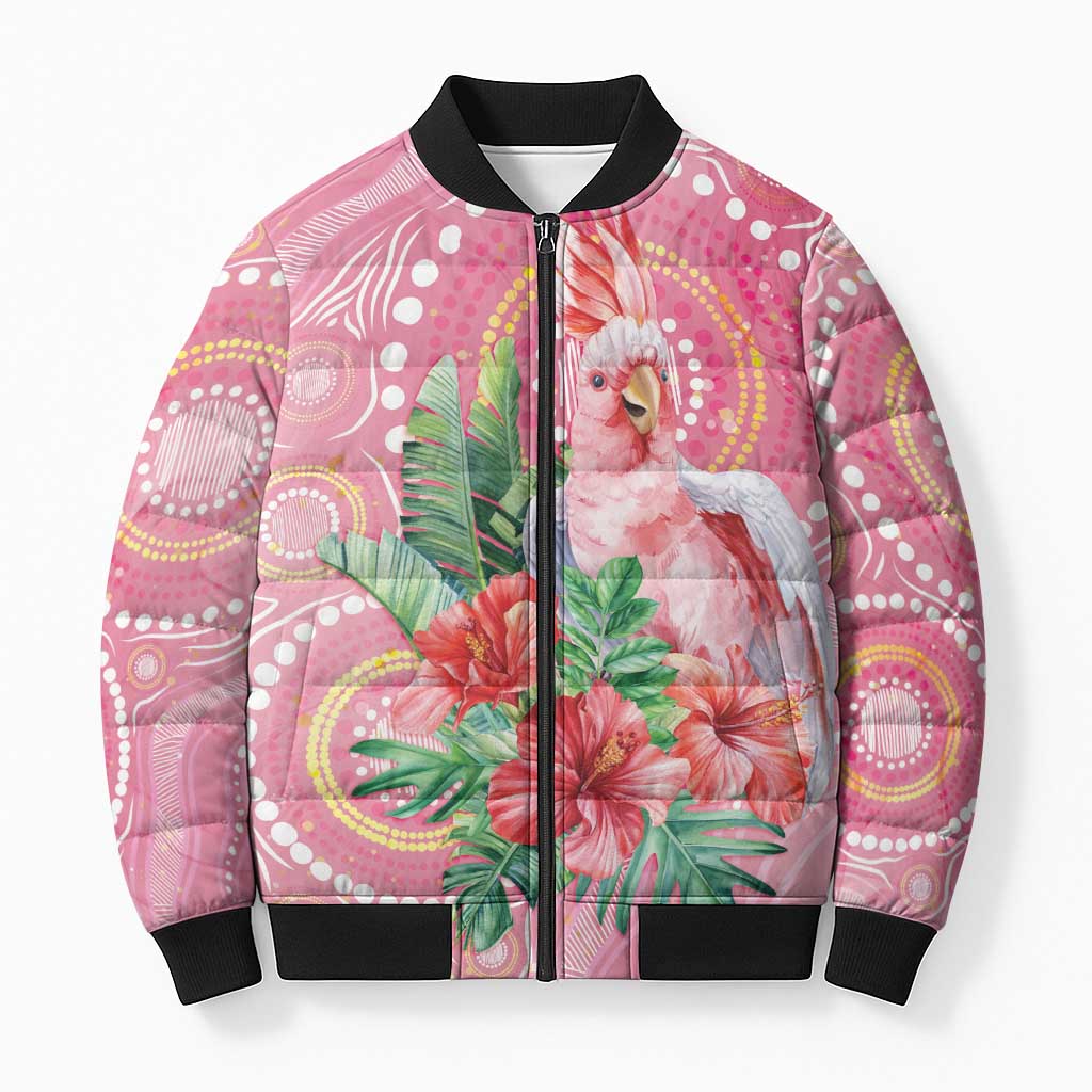 Breast Cancer Pink Cockatoo Bomber Puffer Jacket Indigenous Australia Watercolor Glaze - Aussie Hoodie