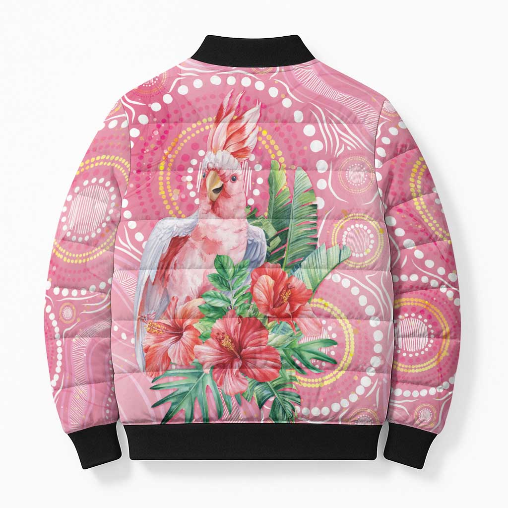 Breast Cancer Pink Cockatoo Bomber Puffer Jacket Indigenous Australia Watercolor Glaze - Aussie Hoodie