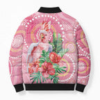 Breast Cancer Pink Cockatoo Bomber Puffer Jacket Indigenous Australia Watercolor Glaze - Aussie Hoodie