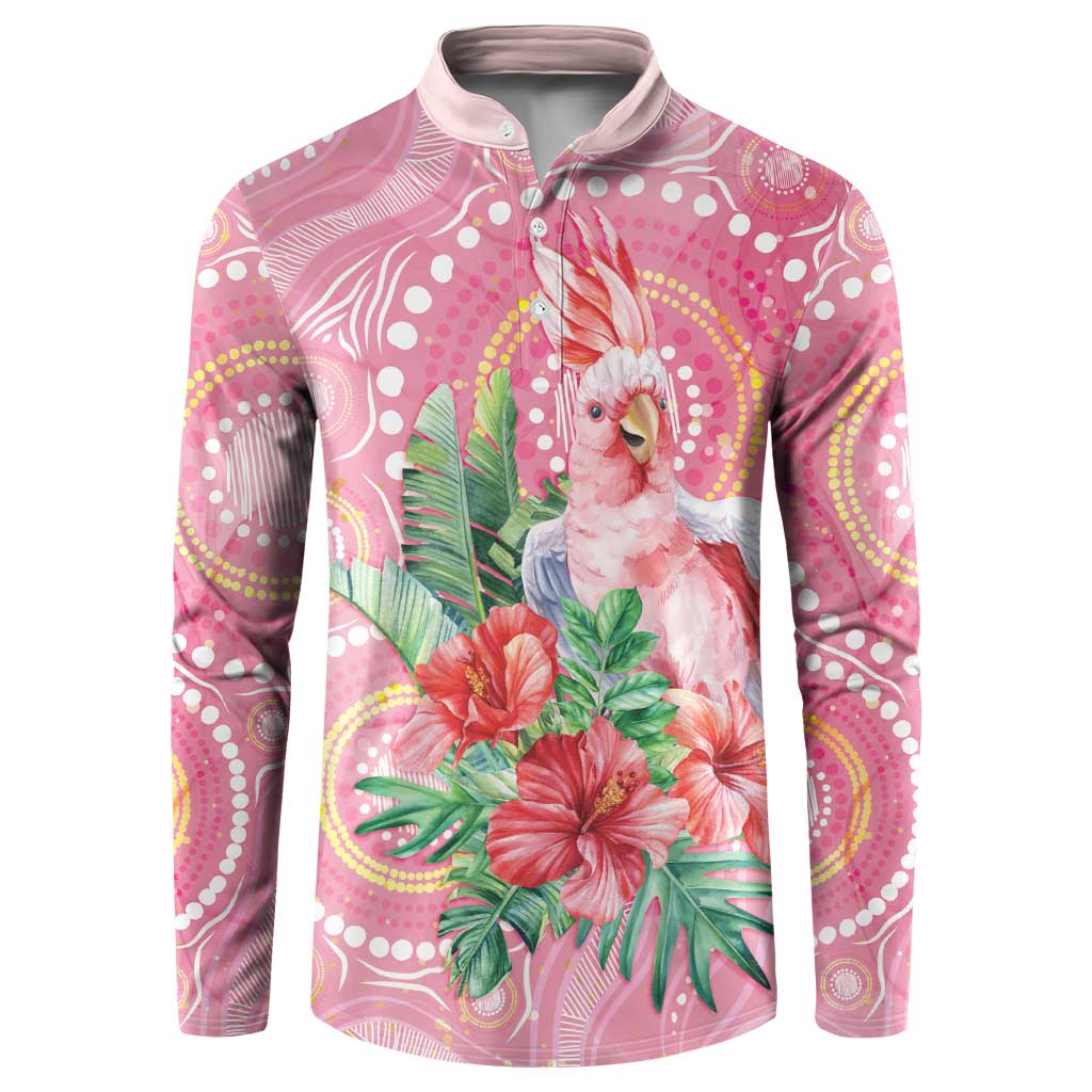 Breast Cancer Pink Cockatoo Button Sweatshirt Indigenous Australia Watercolor Glaze - Aussie Hoodie