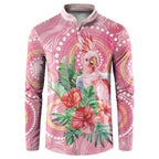Breast Cancer Pink Cockatoo Button Sweatshirt Indigenous Australia Watercolor Glaze - Aussie Hoodie