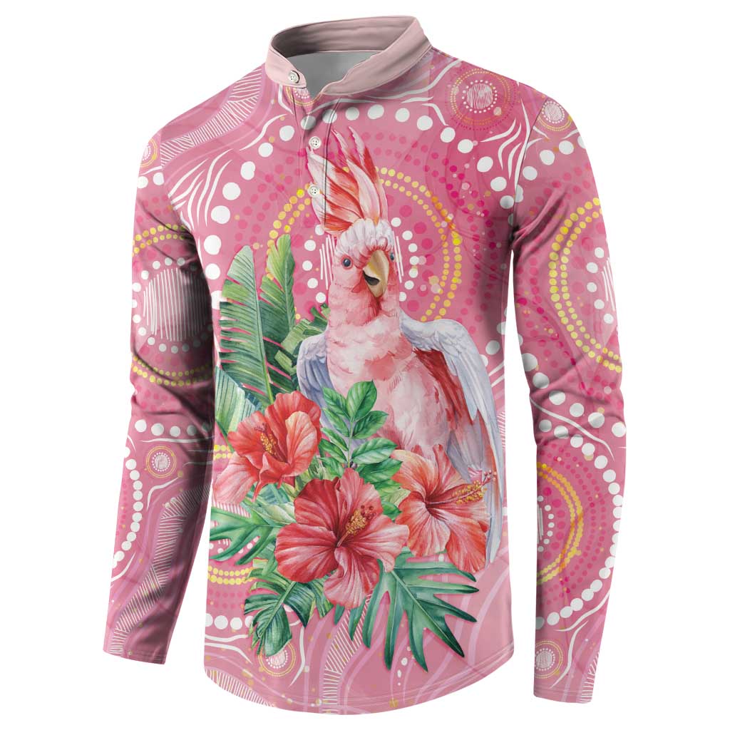 Breast Cancer Pink Cockatoo Button Sweatshirt Indigenous Australia Watercolor Glaze - Aussie Hoodie