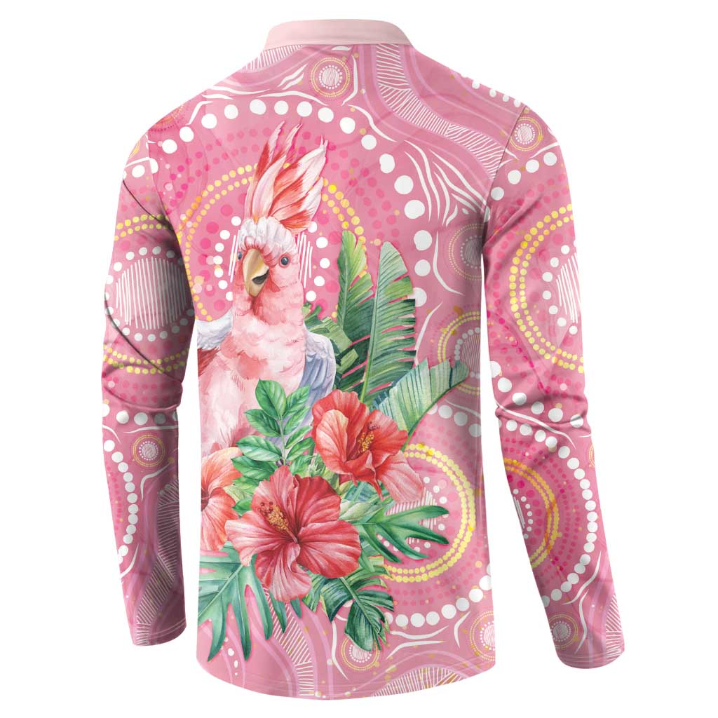 Breast Cancer Pink Cockatoo Button Sweatshirt Indigenous Australia Watercolor Glaze - Aussie Hoodie