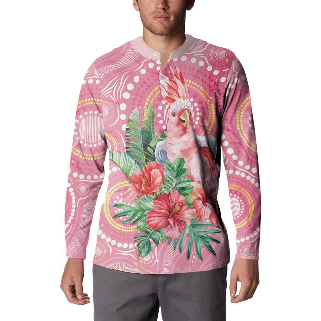 Breast Cancer Pink Cockatoo Button Sweatshirt Indigenous Australia Watercolor Glaze - Aussie Hoodie