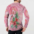 Breast Cancer Pink Cockatoo Button Sweatshirt Indigenous Australia Watercolor Glaze - Aussie Hoodie