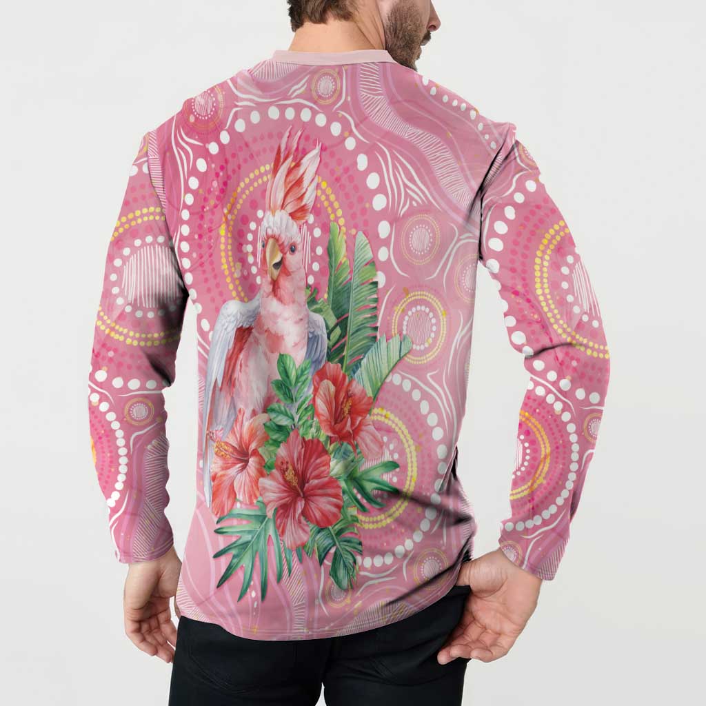 Breast Cancer Pink Cockatoo Button Sweatshirt Indigenous Australia Watercolor Glaze - Aussie Hoodie