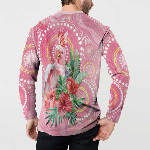 Breast Cancer Pink Cockatoo Button Sweatshirt Indigenous Australia Watercolor Glaze - Aussie Hoodie
