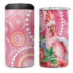 Breast Cancer Pink Cockatoo 4 in 1 Can Cooler Tumbler Indigenous Australia Watercolor Glaze - Aussie Hoodie