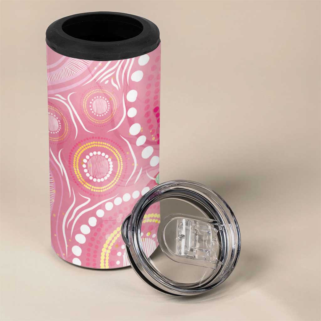 Breast Cancer Pink Cockatoo 4 in 1 Can Cooler Tumbler Indigenous Australia Watercolor Glaze - Aussie Hoodie
