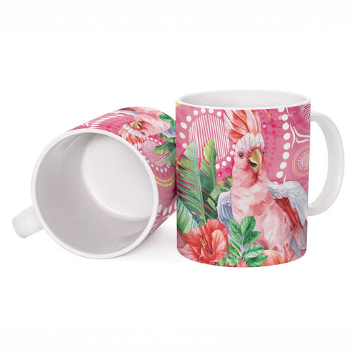 Breast Cancer Pink Cockatoo Ceramic Mug Indigenous Australia Watercolor Glaze - Aussie Hoodie