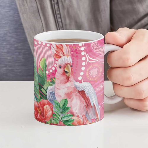 Breast Cancer Pink Cockatoo Ceramic Mug Indigenous Australia Watercolor Glaze - Aussie Hoodie