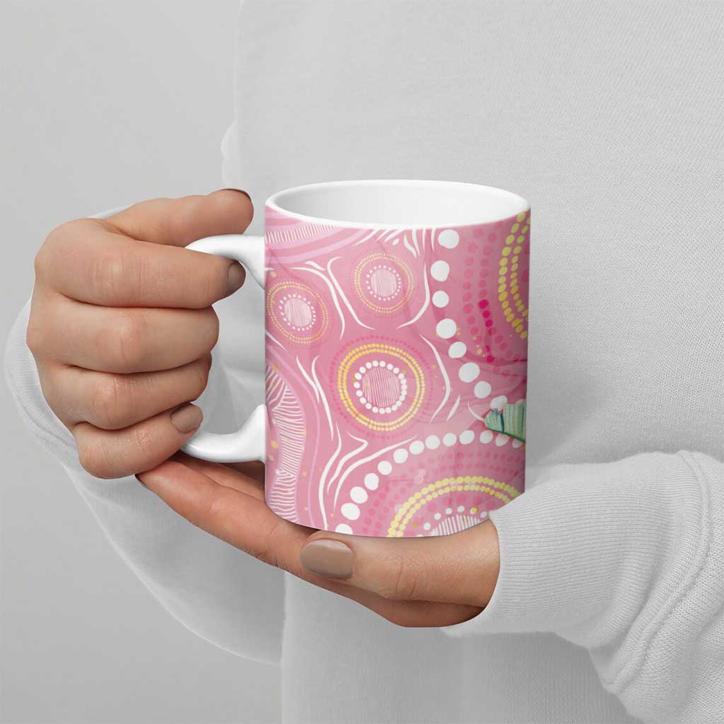 Breast Cancer Pink Cockatoo Ceramic Mug Indigenous Australia Watercolor Glaze - Aussie Hoodie