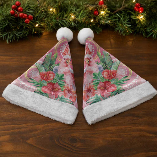 Breast Cancer Pink Cockatoo Christmas Santa Hat Australia Indigenous Watercolor Glaze - Aussie Hoodie