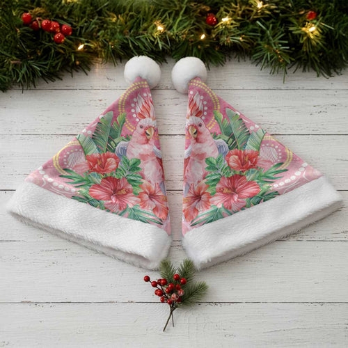 Breast Cancer Pink Cockatoo Christmas Santa Hat Australia Indigenous Watercolor Glaze - Aussie Hoodie